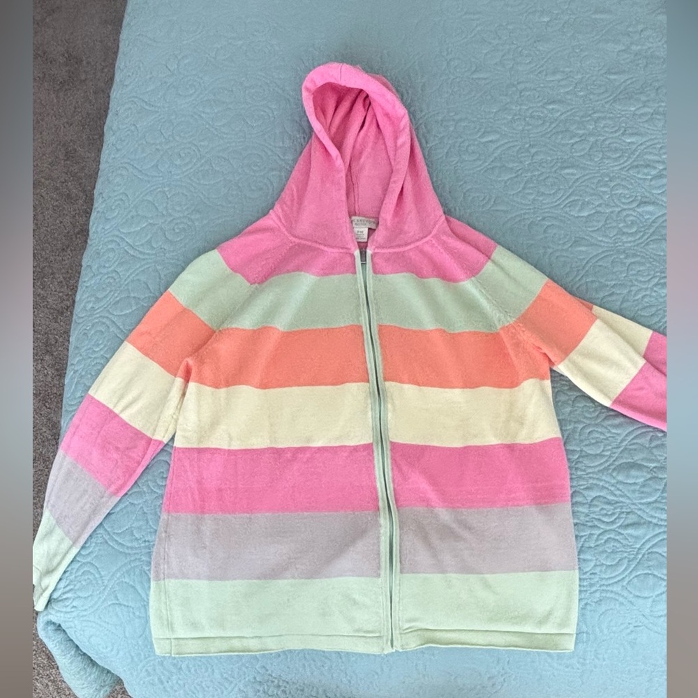 Appleseed's Women’s Striped Hoodie - Pink, Orange, Mint